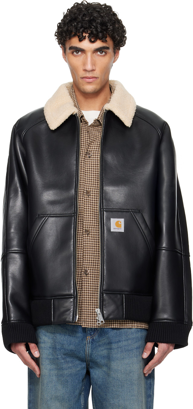 Carhartt Work In Progress: Black Shepton Faux-Leather Jacket | SSENSE