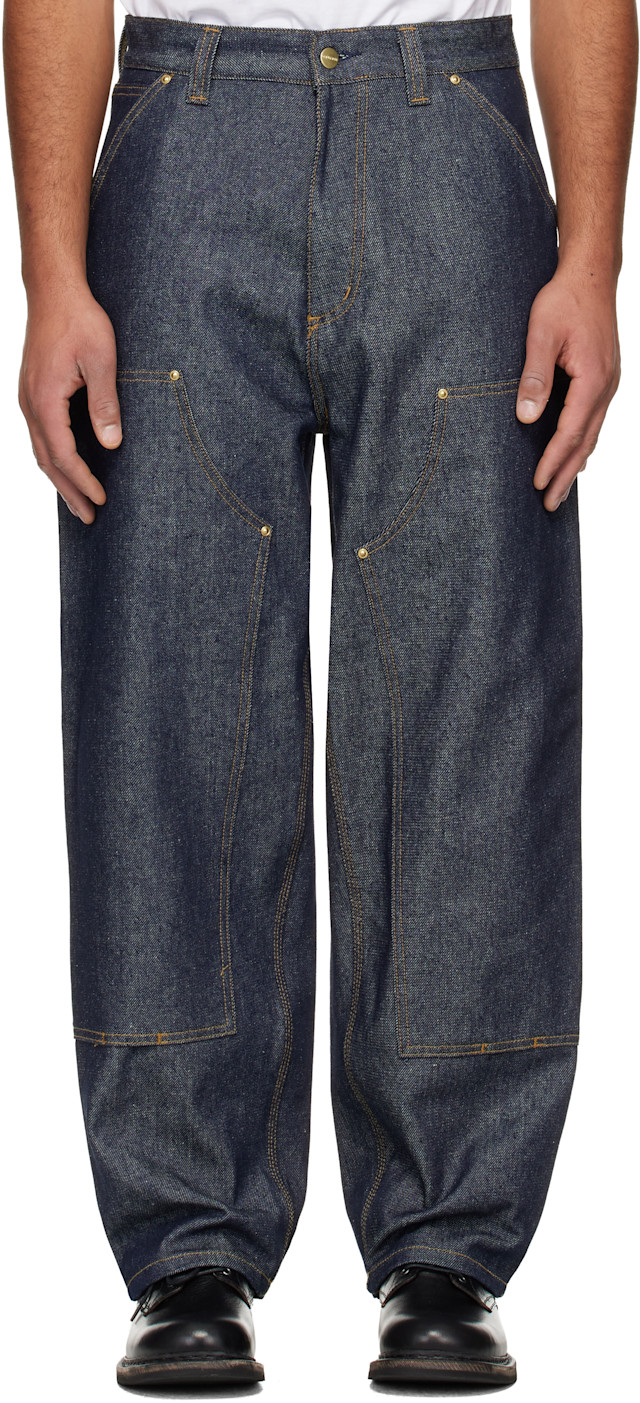 【CARHARTT】DOUBLE KNEE DENIM JEANS Carhartt Work In Progress: Blue OG Double Knee Jeans | SSENSE