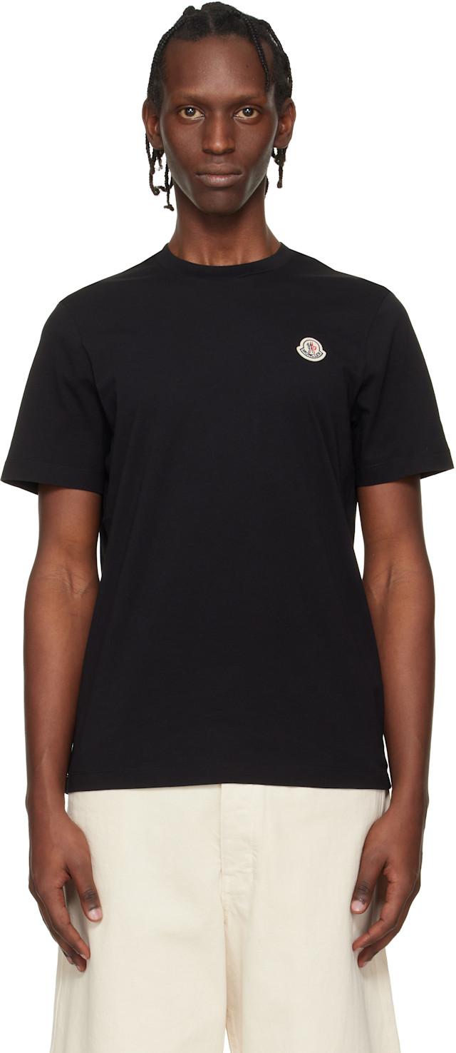 Moncler: ブラック ロゴパッチ コットン Tシャツ 3枚セット | SSENSE 日本