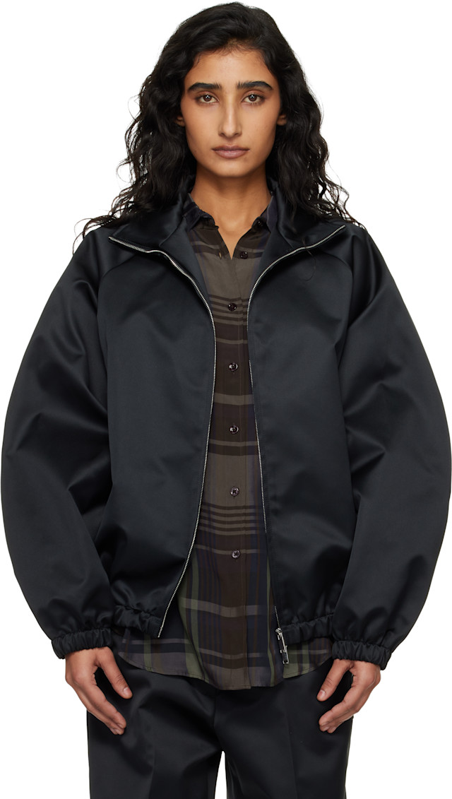 The Frankie Shop: Black Baxter Satin Track Jacket | SSENSE