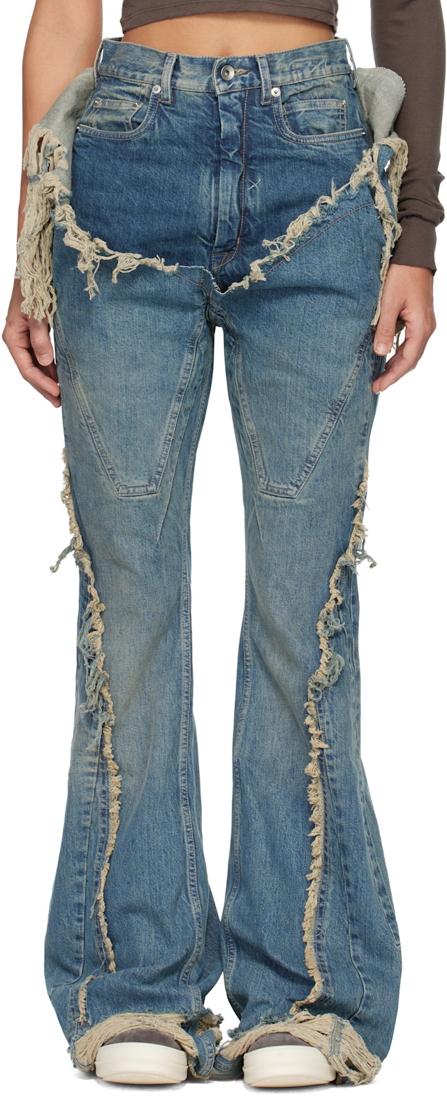 Rick Owens DRKSHDW: ブルー Temple Slivered Bootcut ジーンズ
