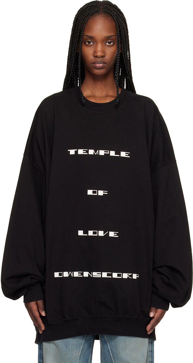 Rick Owens DRKSHDW: ブラック Temple Hun クルーネック スウェット