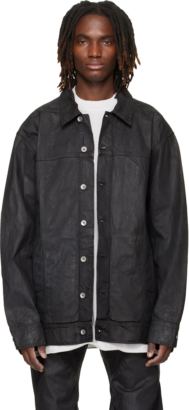 Rick Owens DRKSHDW: Black Temple Jumbo Worker Denim Jacket | SSENSE