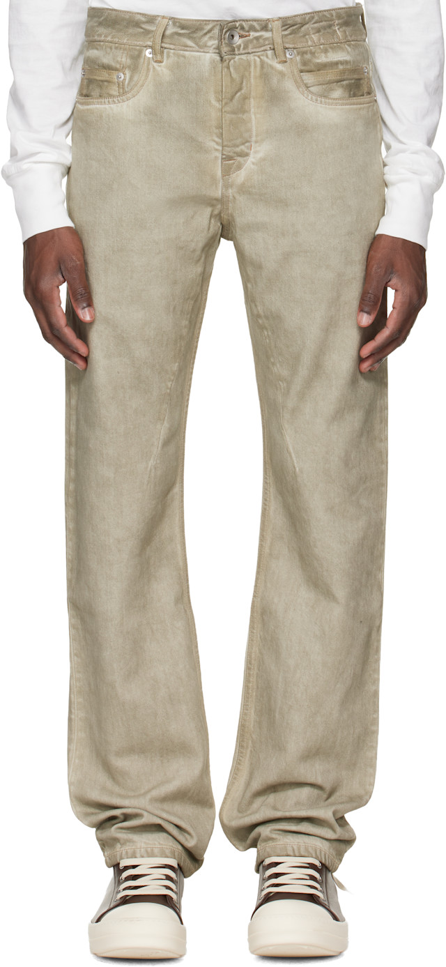 Rick Owens DRKSHDW: Beige Temple Fog Cut Jeans | SSENSE