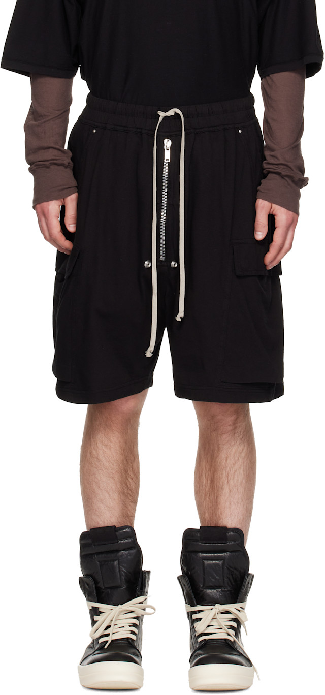 Rick Owens DRKSHDW: Black Temple Medium Jersey Cargobela Shorts