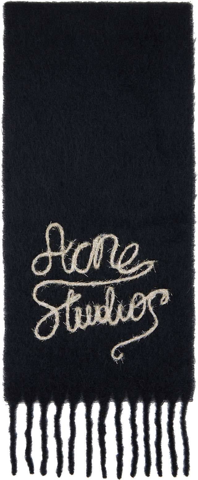 Acne Studios: Black Wool Logo Scarf | SSENSE