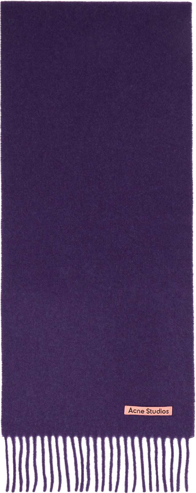 Acne Studios 紫色 マフラー 200cm x 70cm Acne Studios: Purple Fringe Wool Skinny Scarf | SSENSE