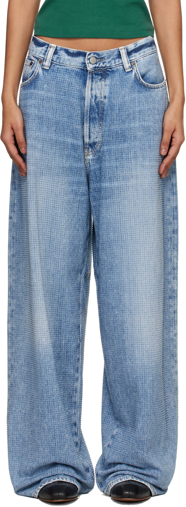 Acne Studios: ブルー 2023 Loose ラインストーン ジーンズ | SSENSE 日本
