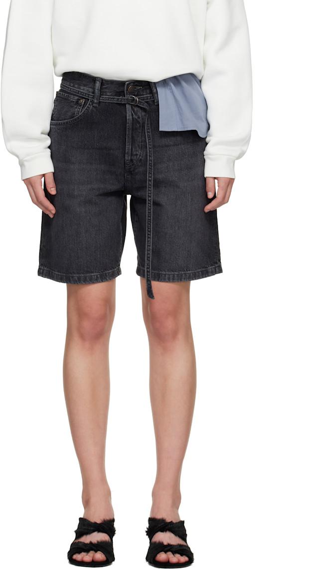 Acne Studios デニムショートパンツ Acne Studios: ブラック ルーズフィット デニムショートパンツ
