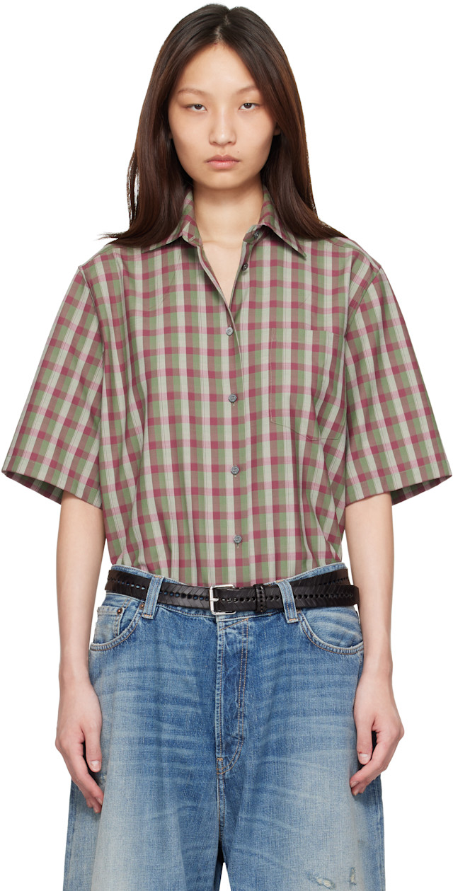 Acne Studios: Green & Purple Check Button-Up Shirt | SSENSE