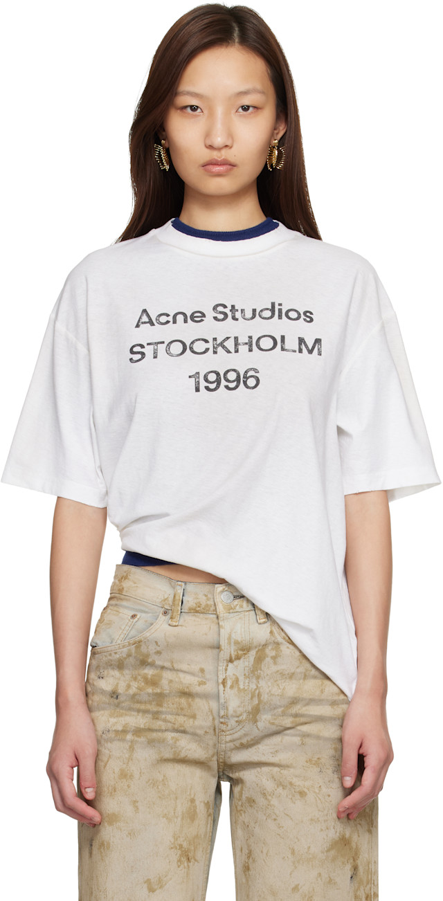Acne Studios: White Relaxed Fit Logo T-shirt | SSENSE