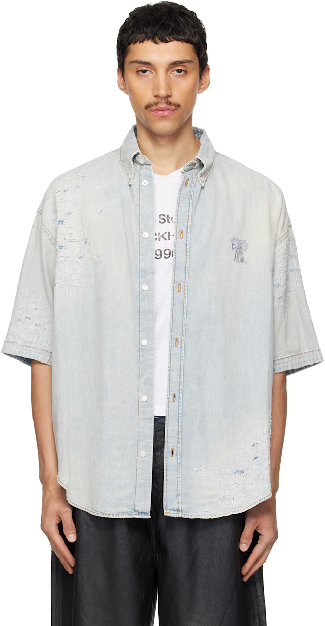 Acne Studios コットン ビッグシャツ ブルーグレー 44 Acne Studios: Blue Mended Denim Shirt | SSENSE