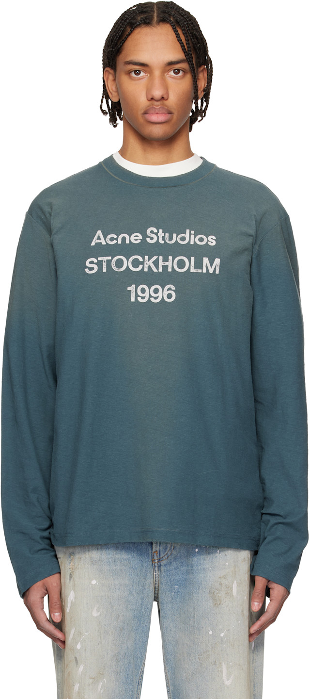 Acne Studios: Blue Relaxed Fit Logo T-shirt | SSENSE