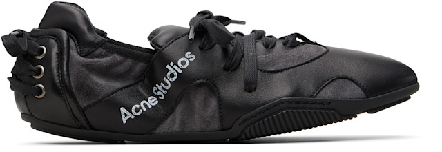 acne studious ブラック スエード スニーカー Acne Studios: Black Leather Lace-Up Sneakers | SSENSE