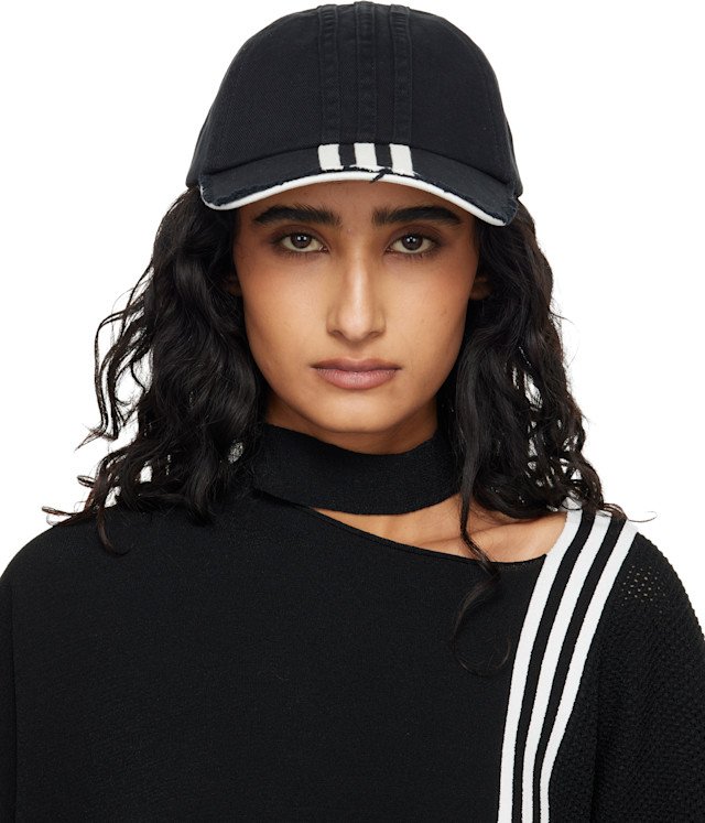 Y-3: ブラック ストライプ キャップ | SSENSE 日本