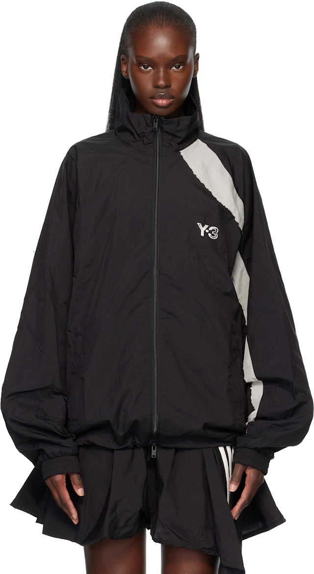 Y-3: Black Raw Edge 3 Stripes Nylon Shell Jacket | SSENSE