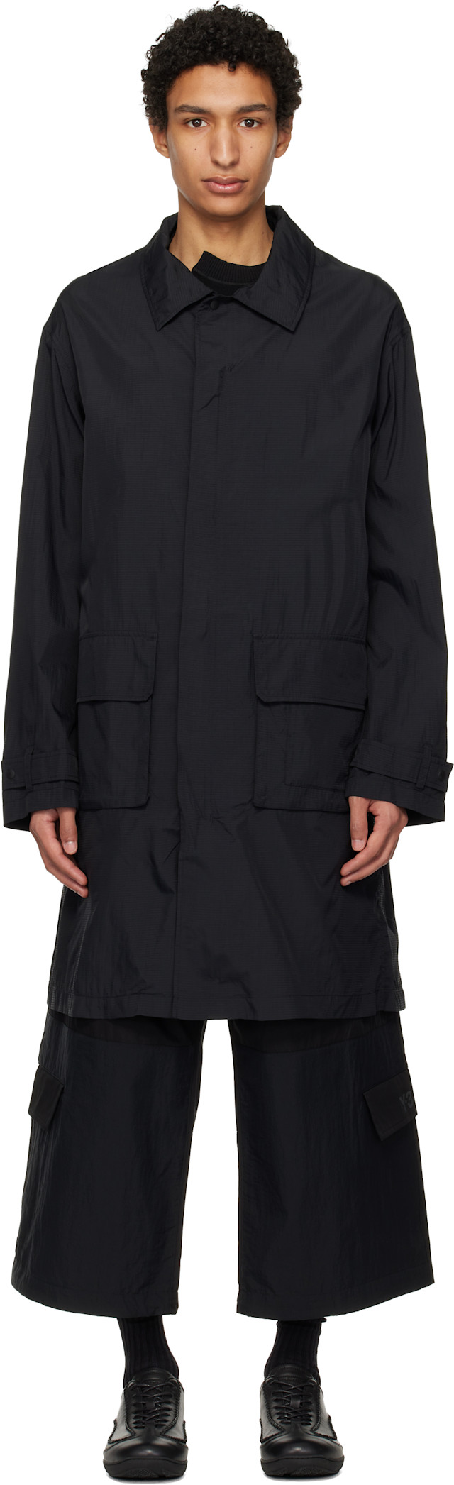 【定価 77000円】Y-3 ブラック ナイロンロングコート Y-3: ブラック ナイロン コート | SSENSE 日本