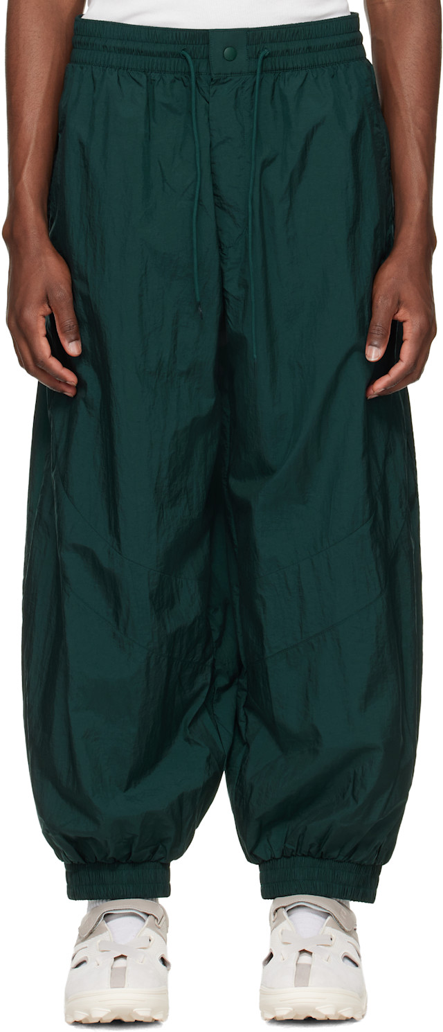 Y-3: Green Raw Edge 3 Stripes Nylon Shell Track Pants | SSENSE