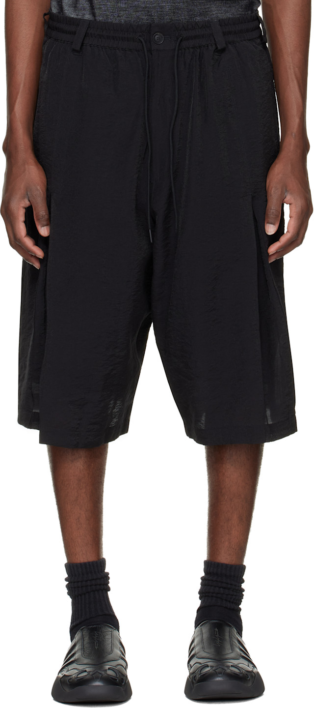 Y-3: Black Crinkle Pleated Shorts | SSENSE Canada