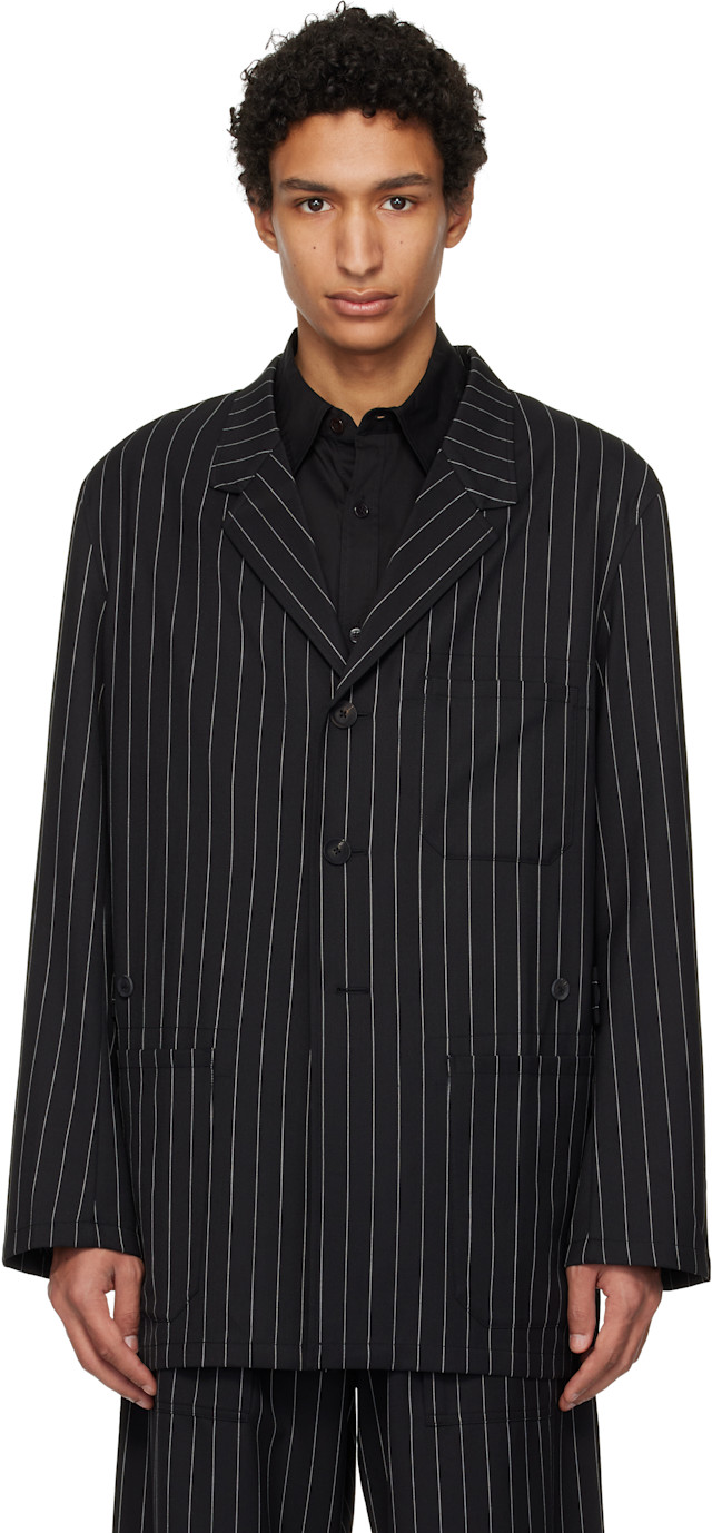 Y-3: ブラック Pinstripe Refined Wool Chore テーラードジャケット