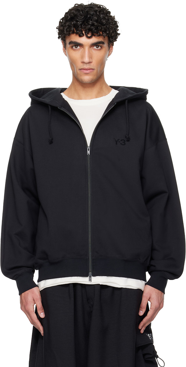 Y-3: Black Brushed Terry Zip Hoodie | SSENSE