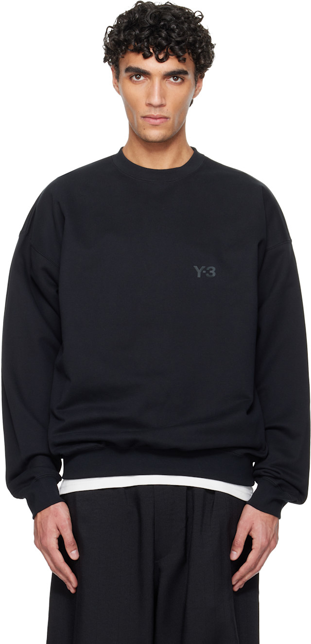 Y-3: Black Brushed Terry Crew Sweatshirt | SSENSE