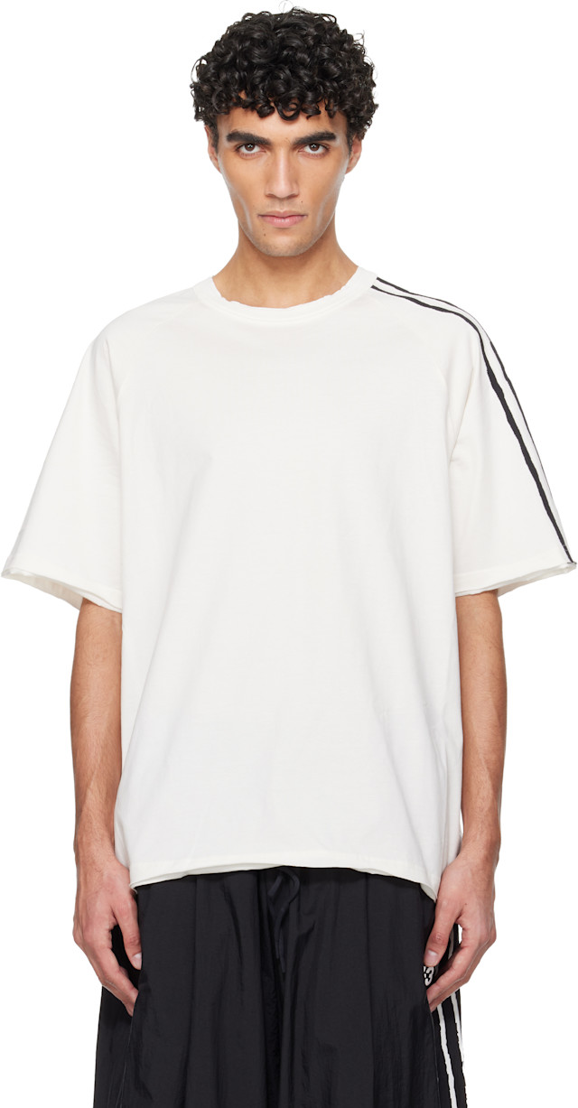 Y-3: オフホワイト Raw Edge 3 Stripes 半袖Tシャツ | SSENSE 日本