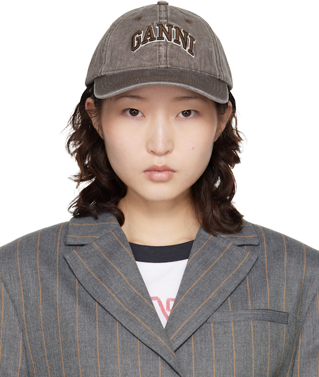 GANNI: Brown Washed Canvas Cap | SSENSE Denmark