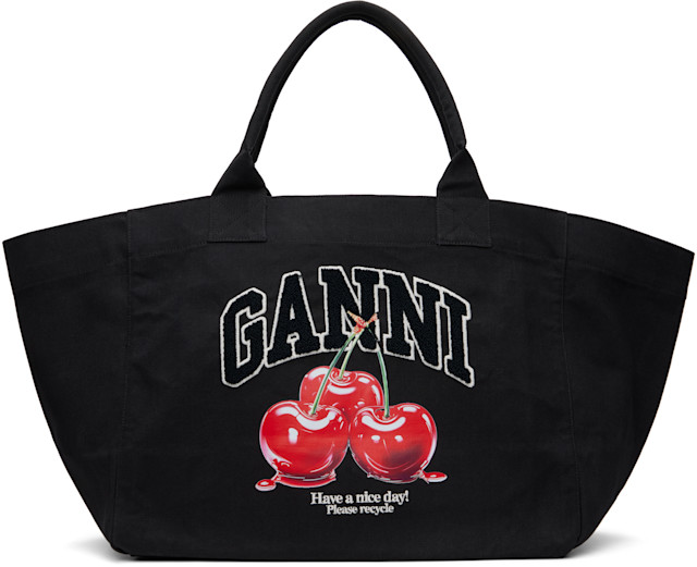 GANNI: Black XXL Cherry Tote | SSENSE