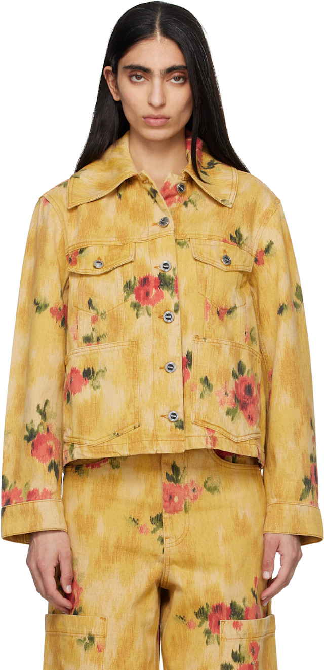 GANNI: Yellow Printed Denim Jacket | SSENSE Canada