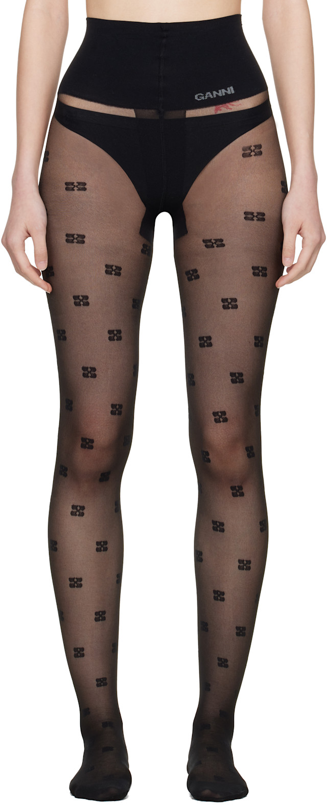 GANNI タイツ　ストッキング ganni-black-butterfly-lace-