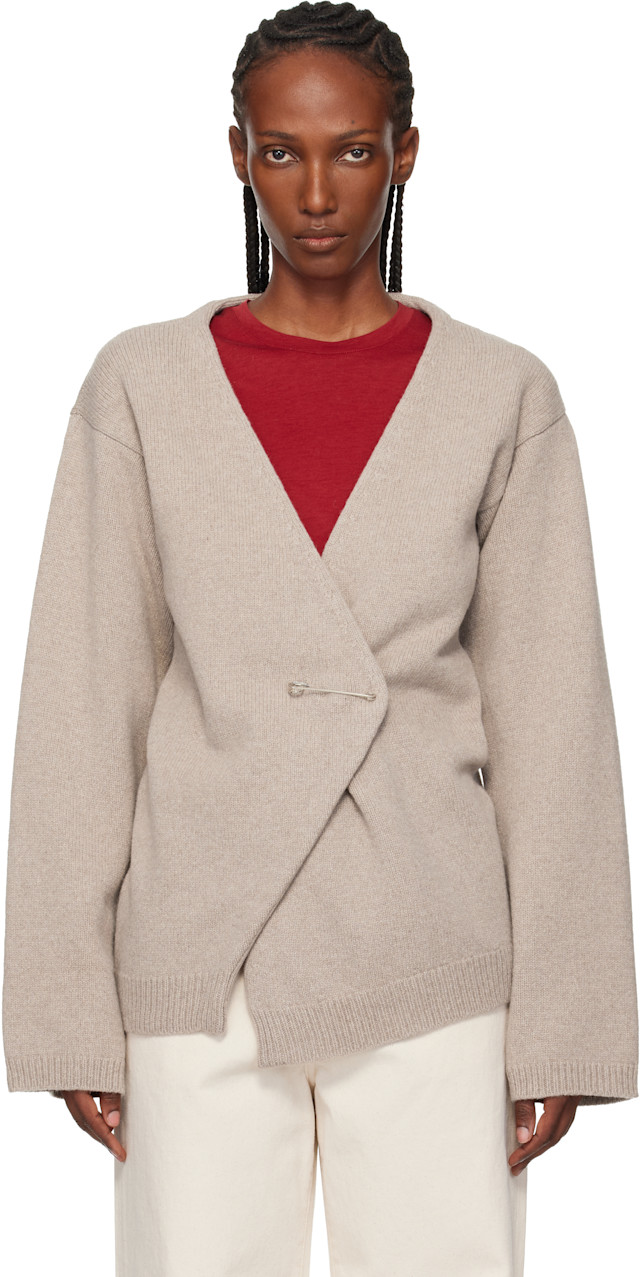 Róhe: Taupe Off-Shoulder Wrap Cardigan | SSENSE