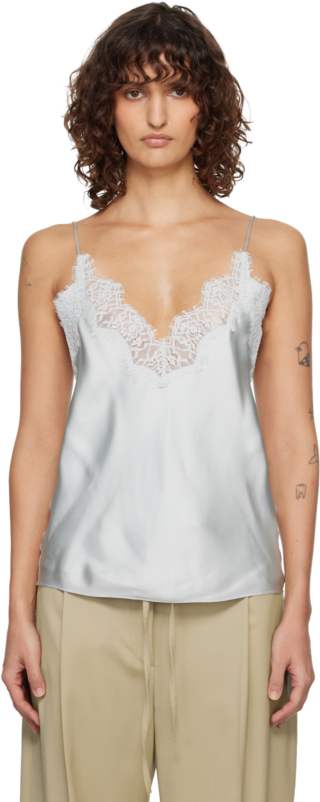 Róhe: Blue Lace Silk Camisole | SSENSE Canada
