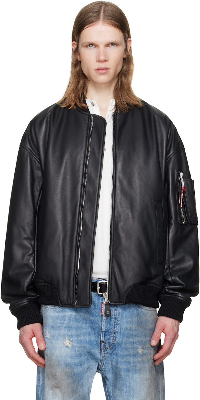 dsquared2-black-leather-bomber