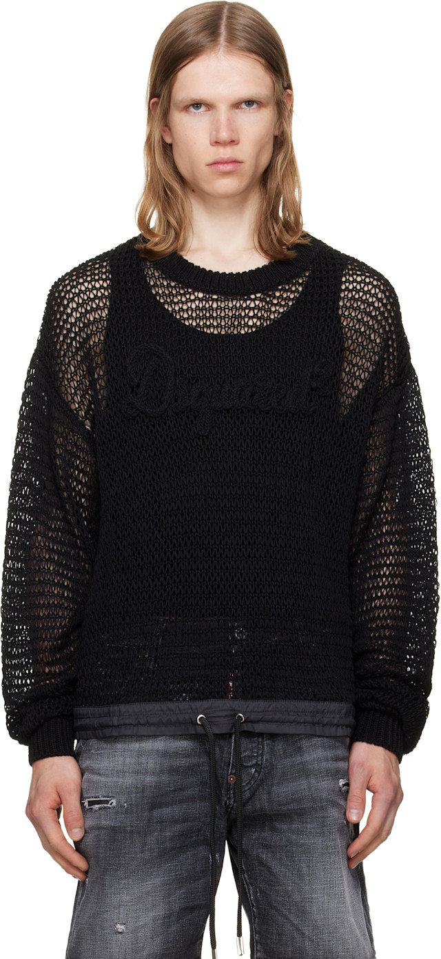 Dsquared2: Black 'Dsquared2 Signature' Open Work Sweater | SSENSE