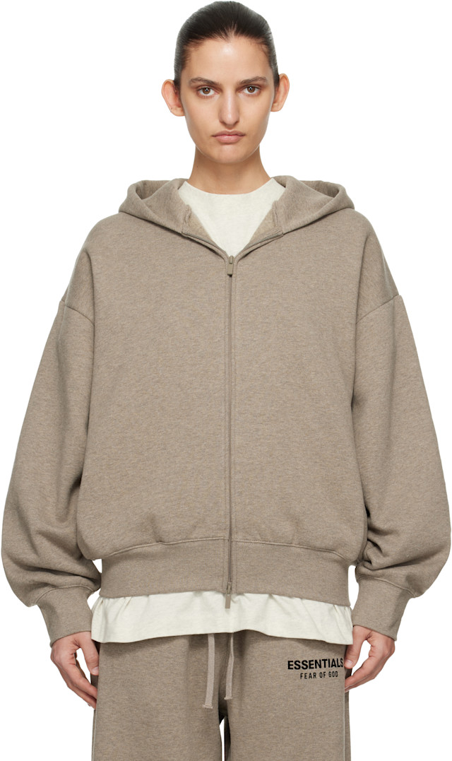 Fear of God ESSENTIALS: Beige Classic Zip-Up Hoodie | SSENSE