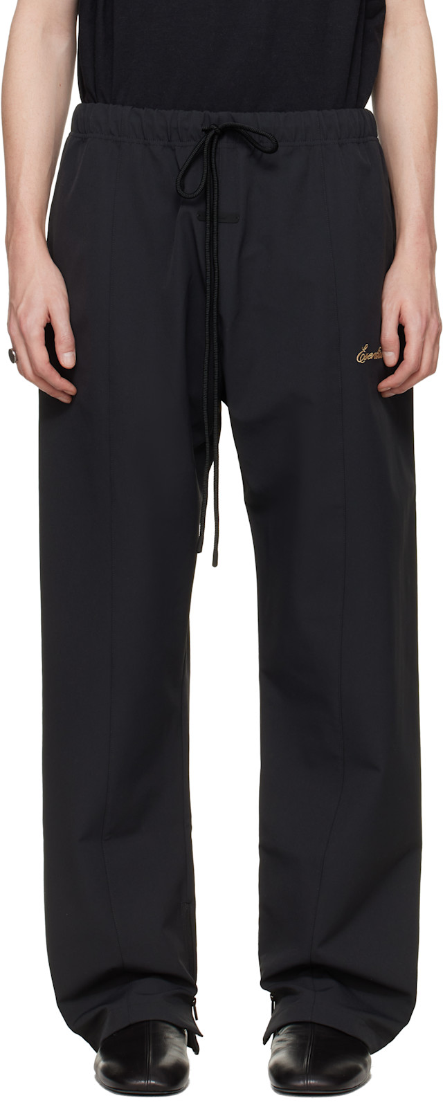 最終値下fear of god track pants black line S Fear of God ESSENTIALS: Black Signature Track Pants | SSENSE