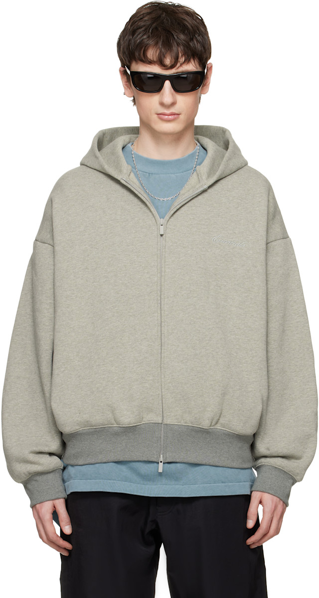 Fear of God ESSENTIALS: Gray Signature Classic Full Zip Hoodie