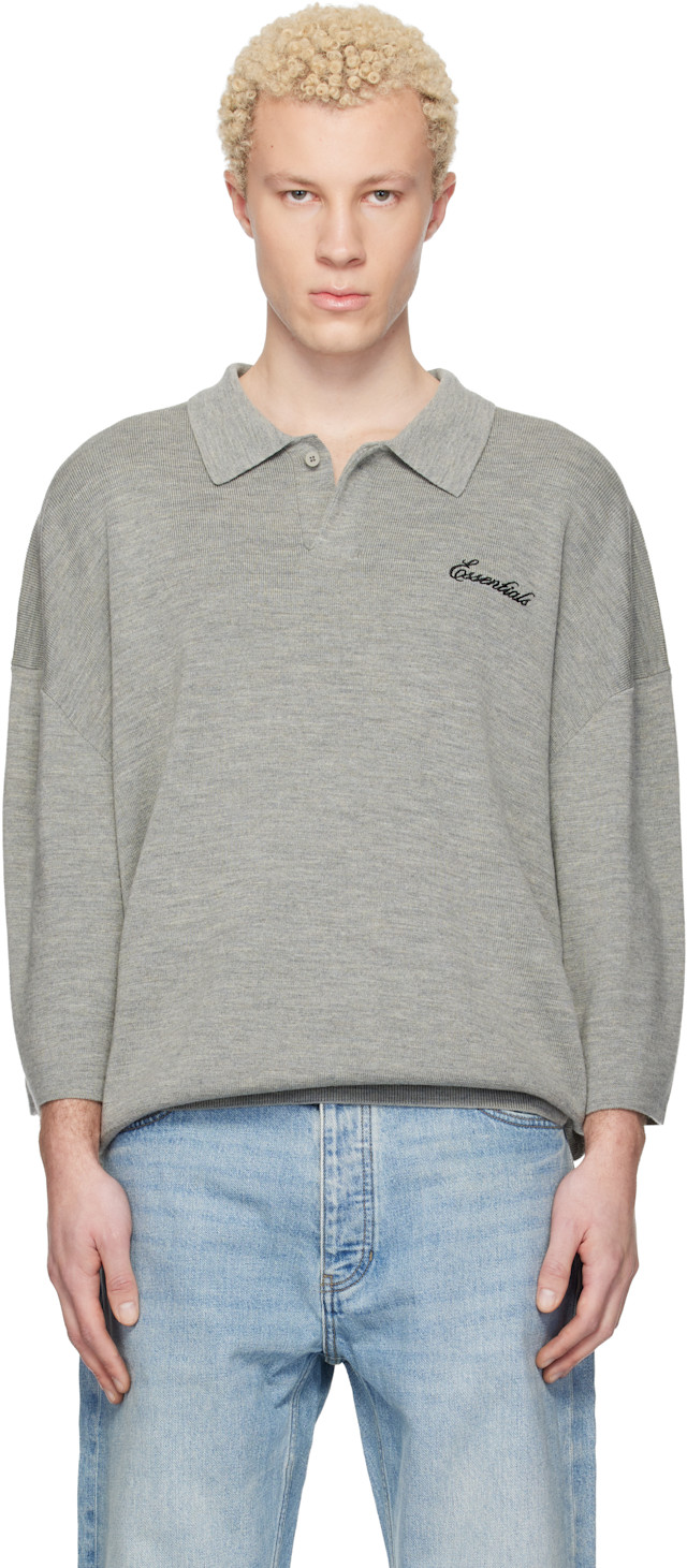 90s agnes b. grey fur knit polo グレー ニット essentials-gray-signature-34-