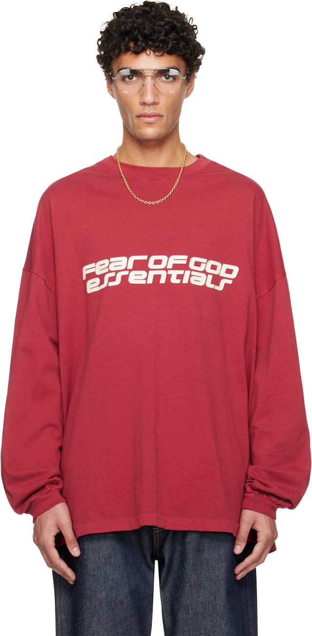 Fear of God ESSENTIALS: Red Holiday 90s Long Sleeve T-shirt | SSENSE