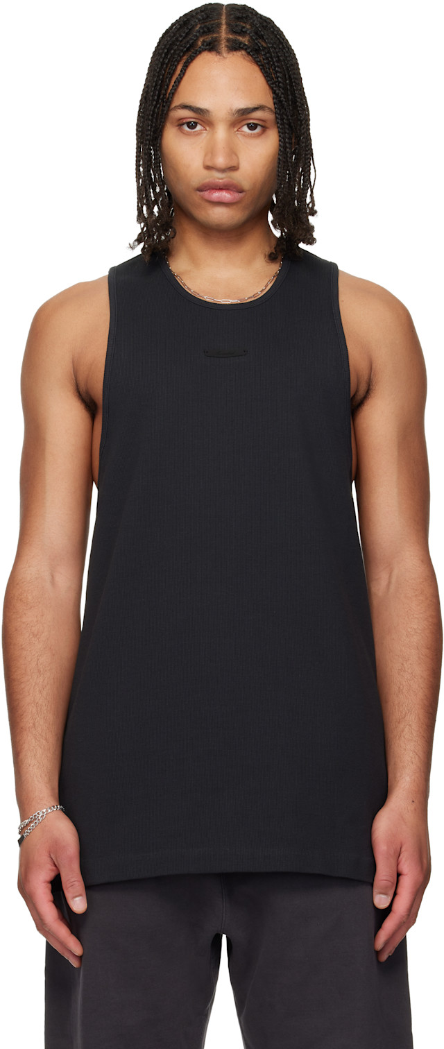 Fear of God ESSENTIALS: Black Rib Tank Top | SSENSE