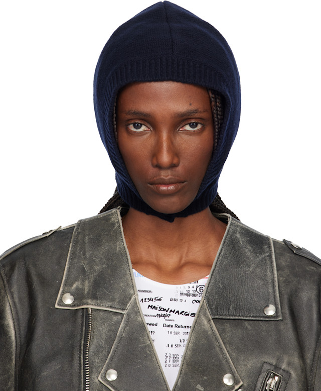 Maison Margiela: Navy Wool Knit Hood | SSENSE