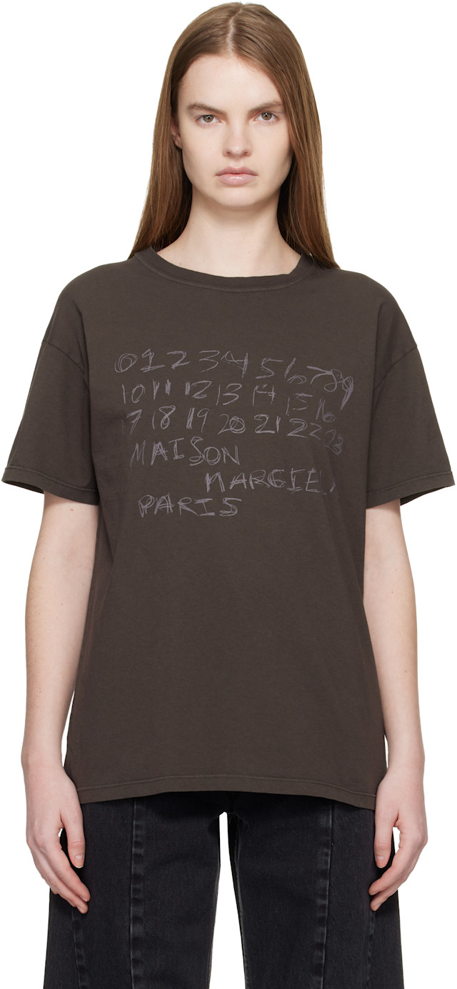 Maison Margiela: Brown Numerical Cotton T-shirt | SSENSE
