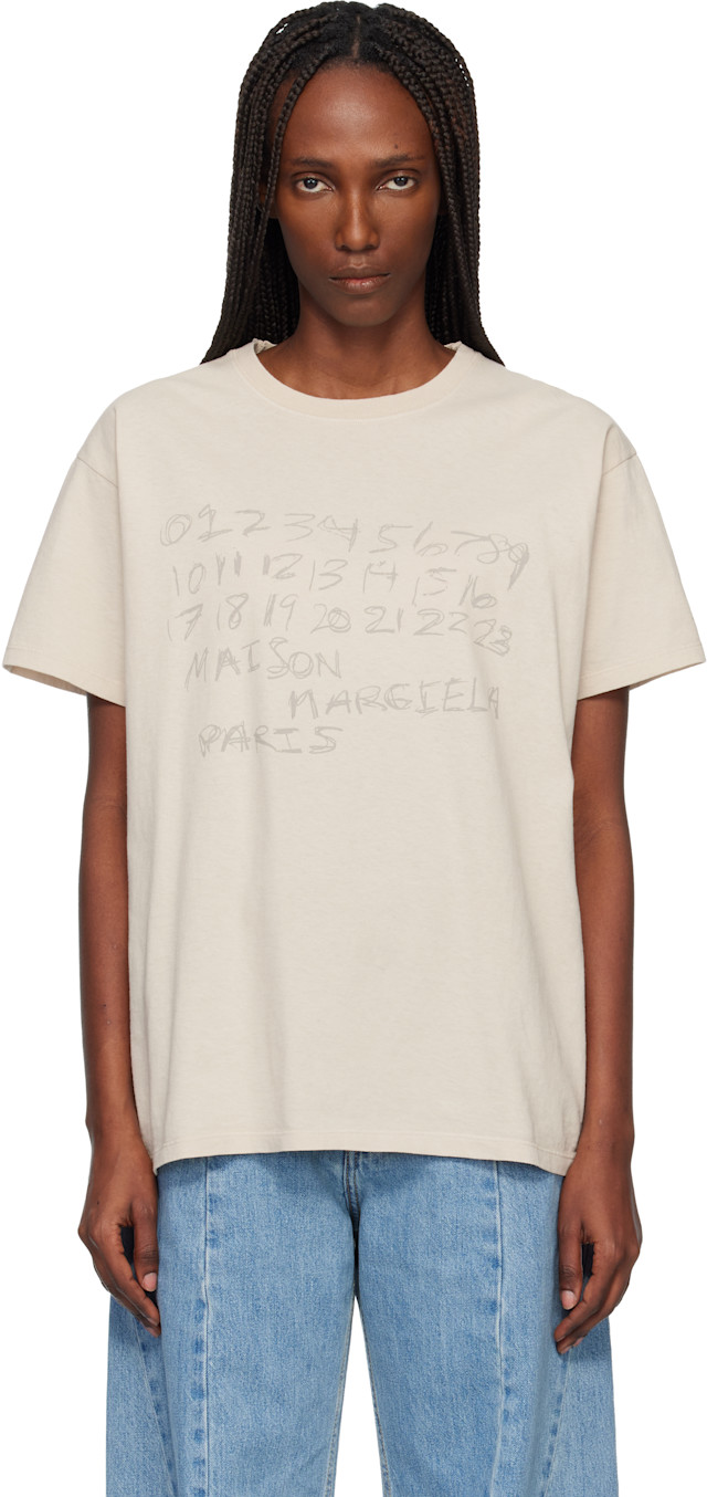 Maison Margiela: Beige Numerical Cotton T-shirt | SSENSE