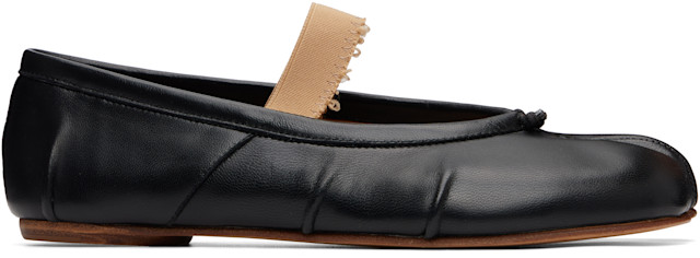 Maison Margiela: Black Tabi Elastic Band Ballerina Flats | SSENSE