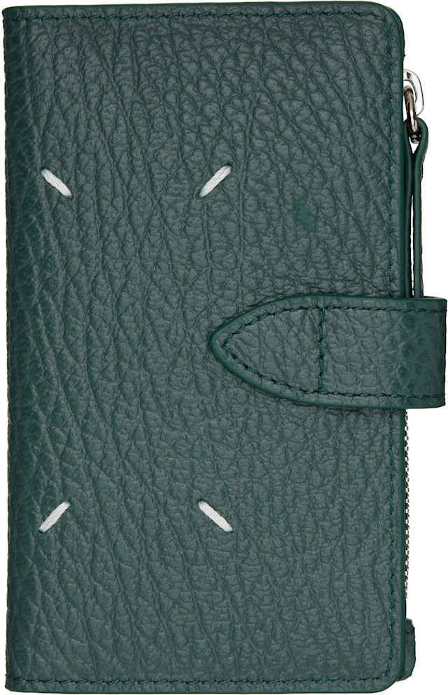 Maison Margiela: Green Four Stitches Zip Card Holder | SSENSE