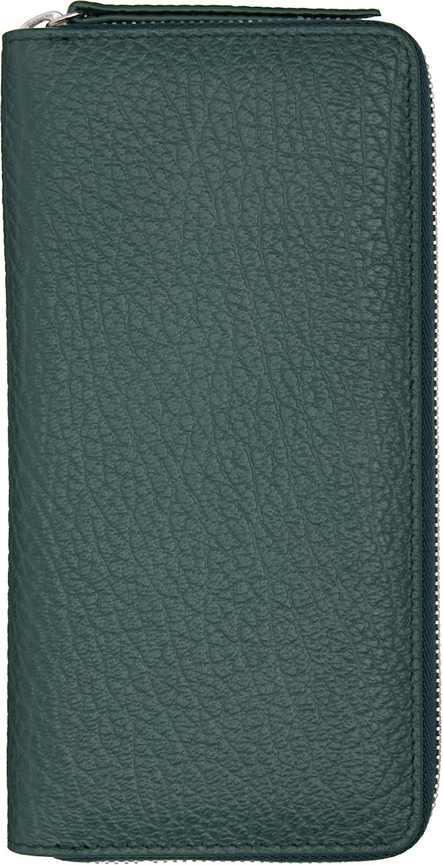 Maison Margiela: Green Four Stitches Zip-Around Wallet | SSENSE