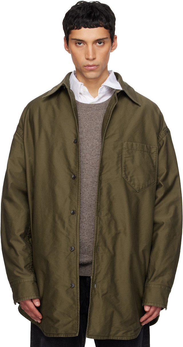 40新品68%off メゾンマルジェラ カットアウト 長袖シャツ  カーキ Maison Margiela: カーキ パデッド コットンサテン シャツ | SSENSE 日本