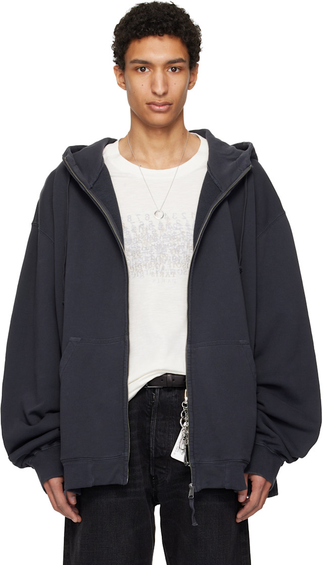Maison Margiela: Gray Embroidered Hoodie | SSENSE