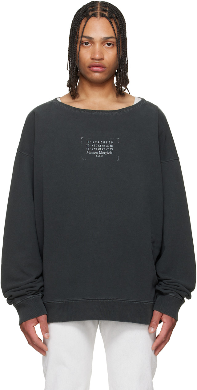 Maison Margiela: Black Printed Logo Sweatshirt | SSENSE